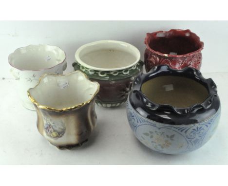 A group of various ceramic jardinieres, including a Staffordshire example