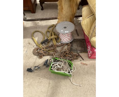 AN ASSORTMENT OF ROPES AND CHAIN 