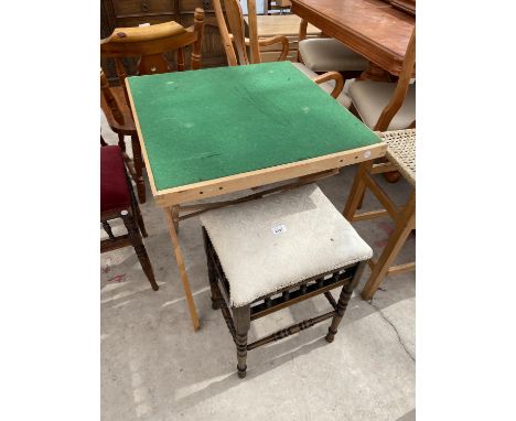 AN EDWARDIAN PIANO STOOL AND CARD TABLE 