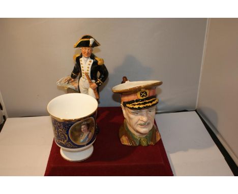 THREE CERAMIC ITEMS TO INCLUDE A ROYAL WINTON TOBY JUG OF GENERAL SIR ARCHIBALD WAVELL, A COALPORT LIMITED EDITION 758/1000 Q