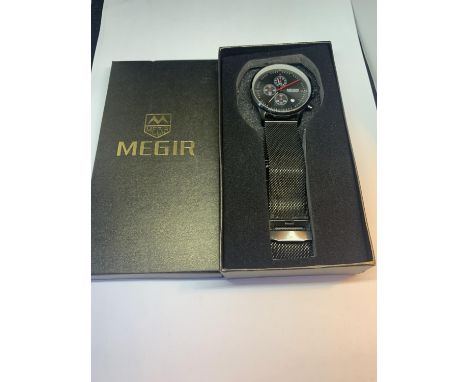 A MEGIR CHRONOGRAPH WRIST WATCH WITH PRESENTATION BOX 