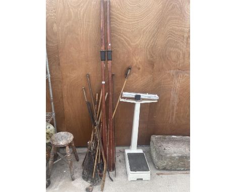 A LARGE QUANTITY OF VINTAGE SPORTS EQUIPMENT * LACROSSE, OARS, GOLF ETC 