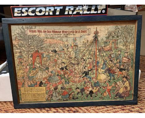 A VINTAGE WOODEN JIGSAW OF THE OLD WOMAN AND THE SHOE 