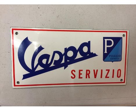 AN ENAMEL VESPA SERVIZIO SIGN ADVERTISING SIGN 20CM X 10CM 