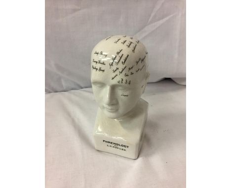A SMALL CERAMIC PHRENOLOGY HEAD H:19.5CM L.N FOWLER 