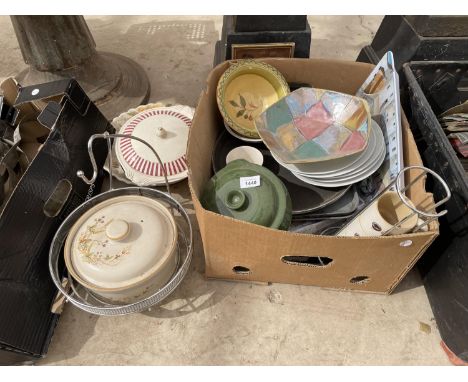 AN ASSORTMENT OF ITEMS TO INCLUDE CERAMIC PLATES, CUPS AND TUREEN DISHES ETC 