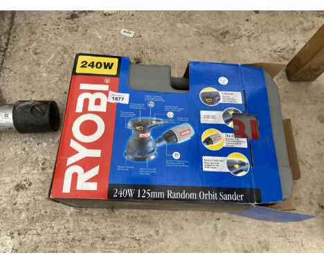 A RYOBI 240W RANDOM ORBIT SANDER AND A BLACK CLIP ON ADJUSTABLE LED LIGHT 