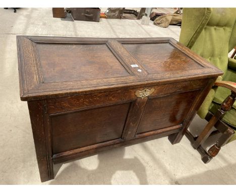A GEORGE III OAK TWO PANEL BLANKET CHEST, 41" WIDE 