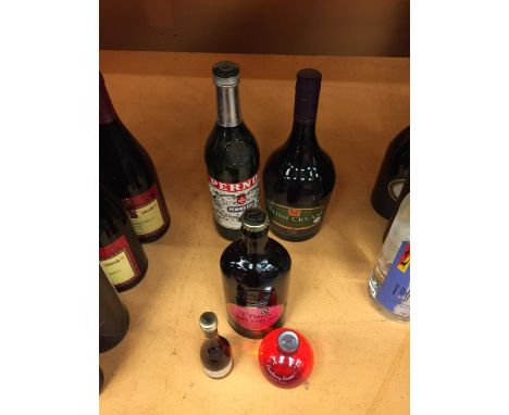 THREE BOTTLES AND TWO MINIATURES TO INCLUDE IRISH CREAM, PERNOD, RUBY RED ALE, ARMAGNAC AND CRANBERRY COSMOS 