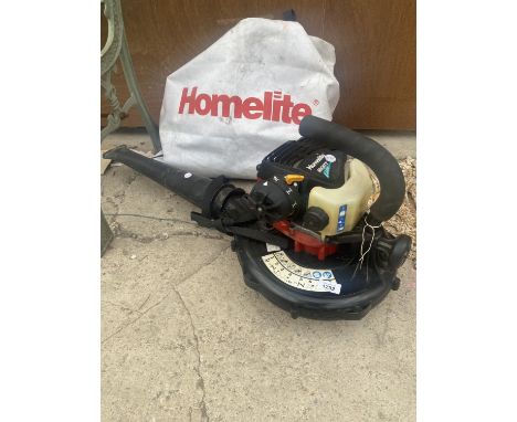 A PETROL ENGINE HOMELITE LEAF BLOWER BELIEVED IN WORKING ORDER BUT NO WARRANTY 