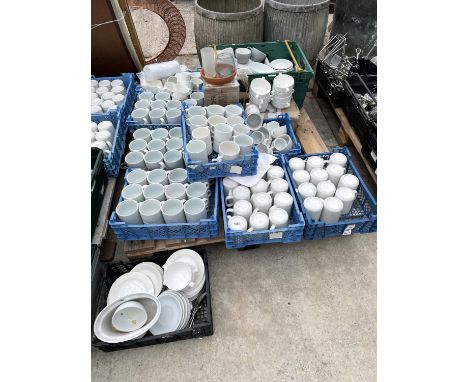 AN ASSORTMENT OF CATERING CLEARANCE ITEMS TO INCLUDE CERAMIC CUPS AND SAUCERS ETC 