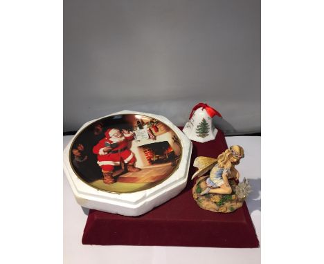 A SPODE CHRISTMAS BELL, A LEONARDO FAIRY AND A LIMITED EDITION COCA COLA CHRISTMAS PLATE 