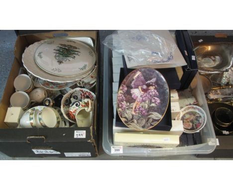 Two boxes of assorted china to include Royal Worcester Flower Fairies, collectors plates in original boxes, continental teawa