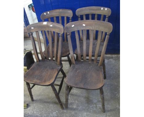 Similar set of four stained slat backed Windsor type kitchen chairs on ring turned baluster legs. (4)(B.P. 24% incl. VAT) 