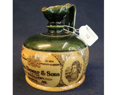 Doulton Lambeth John Dewar  and sons Perth scotch Whiskey stoneware flask. Impressed marks to base (B.P. 21% + VAT) Empty,  n