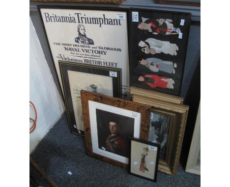 Assorted furnishing pictures including Nelson and Wellington related prints and poster, Oriental portrait group etc. (7)(B.P.