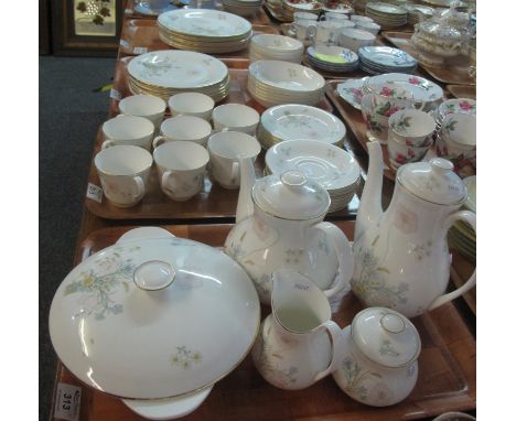 Four trays of Royal Doulton English fine bone china flirtation design tea and dinner ware items various to include cups and s