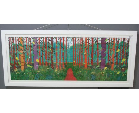 After David Hockney 'The Arrival of Spring in Woldgate, East Yorkshire'. Coloured print. 44 x 120 cm approx. Framed and glaze