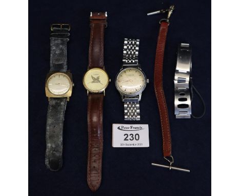 Tissot gentleman's dress watch, gold plated dress watch, Timex gold plated gentleman's watch, and a Marvin steel gentleman's 