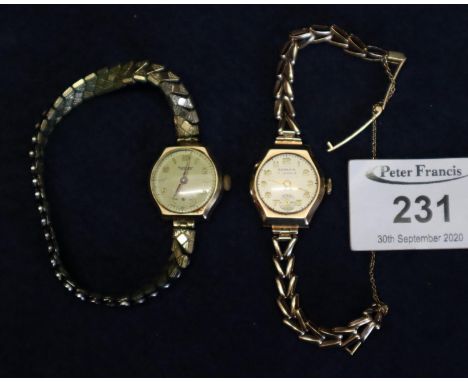 A Rotary 9 ct gold ladies small head wrist watch, together with another Rodania ladies 9 ct gold small head wrist watch on a 