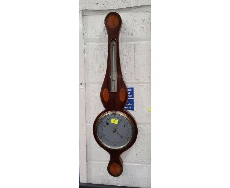 An Edwardian inlaid mahogany barometer with thermometer&nbsp; 