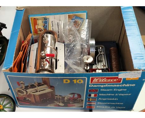 An originally boxed Wilesco D 10 stationary steam engine and a steam tractor a.f 
