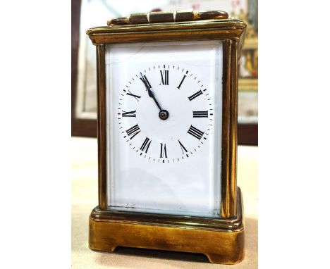 A large late 19th century carriage clock with time piece movement, ht 15cm 