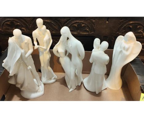 Five Royal Doulton 'Images' figures:&nbsp; Lovers; Angel; Congratulations; First Love &amp; Wedding Day (repaired) 