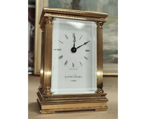 A modern carriage clock by Mappin &amp; Webb with battery powered mechanism, height 12cm 