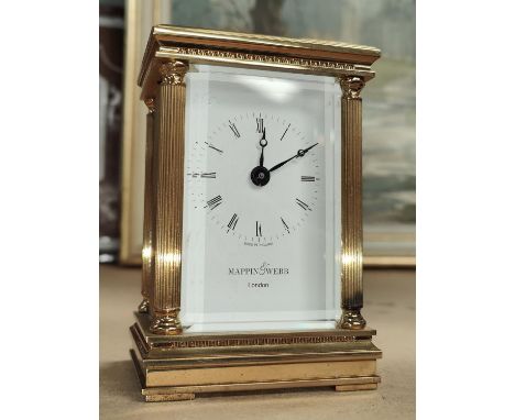 A modern carriage clock by Mappin &amp; Webb with battery powered mechanism, height 12cm 