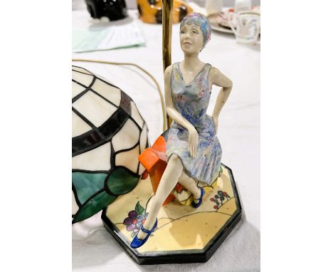 Kevin Francis:&nbsp; a modern ceramic table depicting Clarice Cliff, with Tiffany style shade 