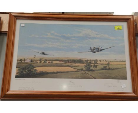 'Rangers' a signed limited edition print of spitfires by Graeme Lothian, singed in pencil by the artist and pilot Johnnie Joh