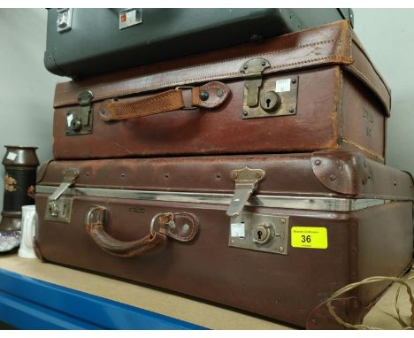 Three vintage travel cases; a limited edition print of a cat; 2 Edwardian photographic prints signed in pencil