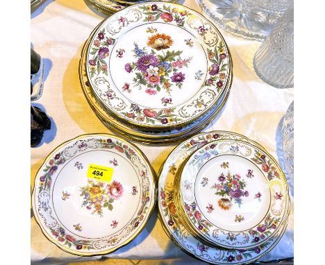 A selection of Hammersley Dresden Sprays dinner ware, five large dinner plates, six slightly smaller, six side plates, six sm