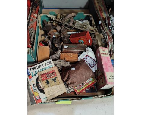 A selection of vintage toys and games:&nbsp; bagatelle; darts; dominoes; etc. 