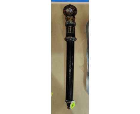 A painted wood truncheon (beech?), with turned crown finial G III R, 47cm.  Fairly light for its size, so possibly pine, vari