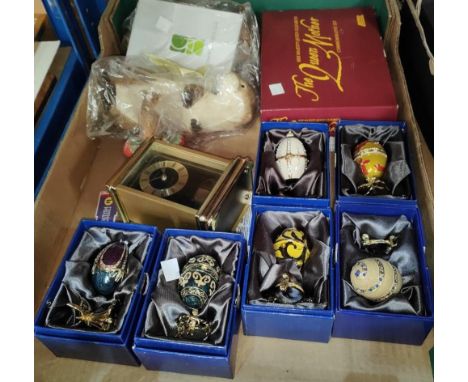 Six 'Atlas' models of Fabergé eggs in original boxes; 2 Country Artist otters; a Queen Mother presentation set of&nbsp; cars 
