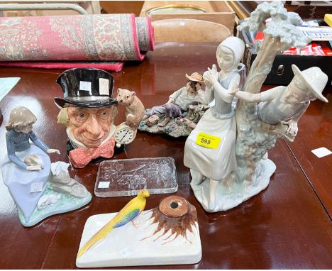 A Nao group of 2 children and dove; a Nao group of girl and rabbits, a Capodimonte group (a.f); a Royal Doulton "Mad Hatter" 