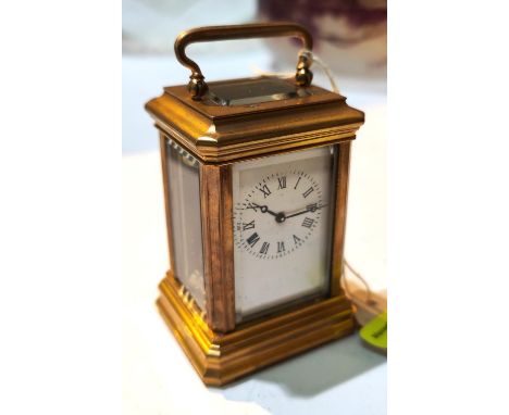 A miniature brass cased carriage clock with time piece movement, ht. 8cm 