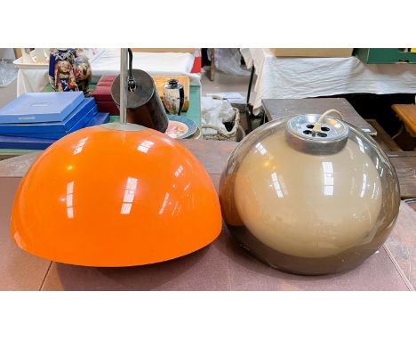A mid 20th century orange designer plastic light bowl ceiling light and another in clear brown&nbsp;&nbsp; 