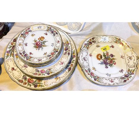 A selection of Hammersley Dresden Sprays dinner ware, six larger dinner plates, six side plates, six smaller and a square cak