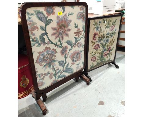 A needlework firescreen/occasional table; another firescreen 