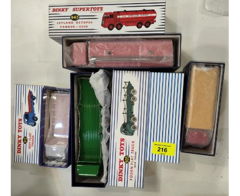 Four reproduction boxed Dinky diecast vehicles, two Supertoys 943 Leyland Octopus Tanker - Esso, 920 Guy Van 'Heinz', two oth