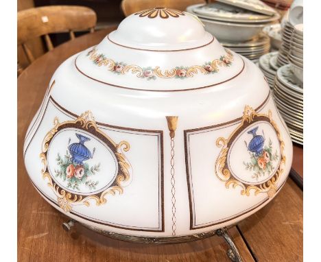 An early 20th century painted glass hanging light shade 