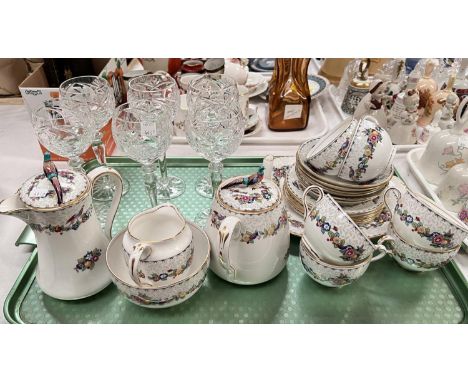 Crown Staffordshire tea service and 6 cut glass hock glasses