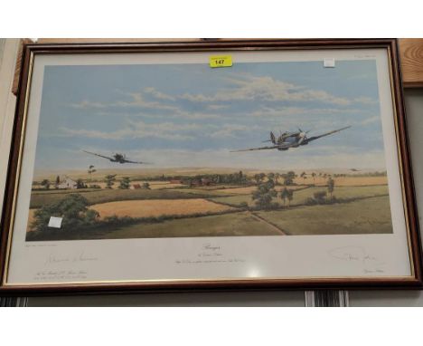 'Rangers' a signed limited edition print of spitfires by Graeme Lothian, singed in pencil by the artist and pilot Johnnie Joh