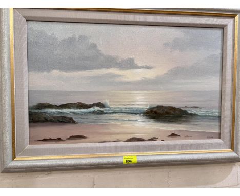 D Duval:&nbsp; Shoreline seascape with rocks, oil on canvas, signed, 31 x 53cm, framed 