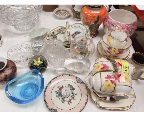 Hand painted part tea service; A Caithness paperweight and other similar ceramics and glass 