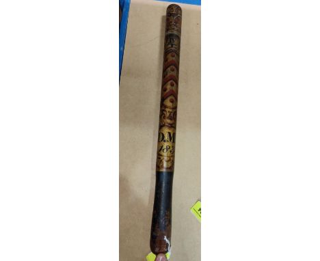 A 19th century painted ash truncheon W IV R, initialled D.M.W. 1830, 48cm.&nbsp;&nbsp;Probably pine, some wear to paint on ha