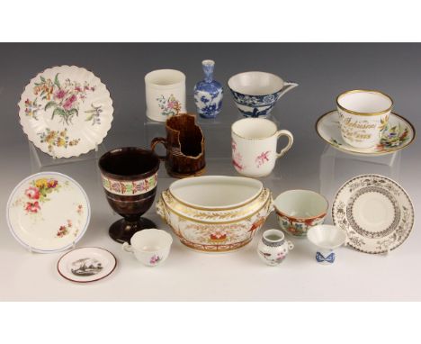 A selection of tea wares and other vessels, to include a Sevres porcelain coffee cup, late 18th century, the body decorated w